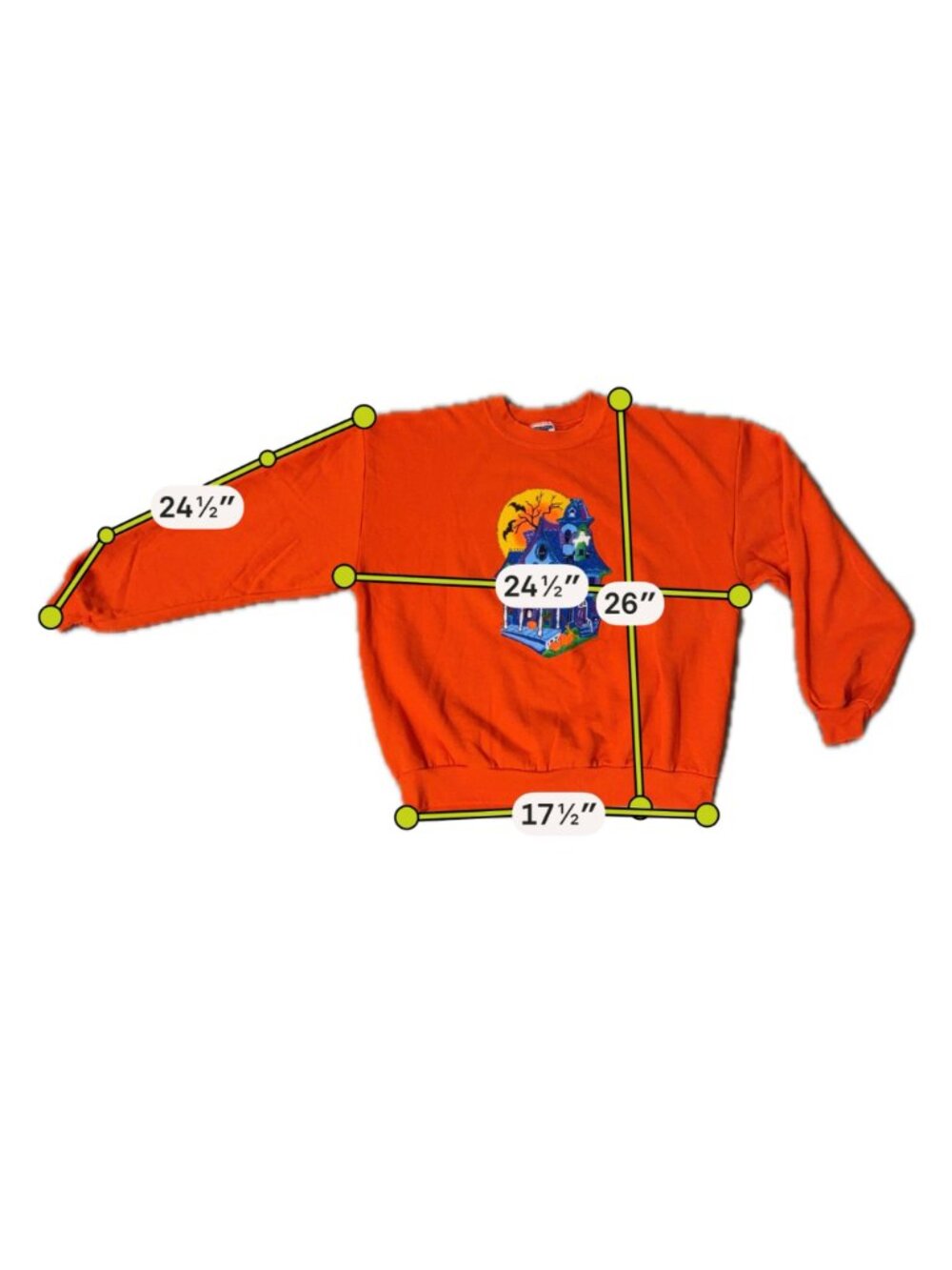 Vintage Halloween Sweatshirt Haunted House Orange Ghosts Bats Spooky 90s USA XL - Picture 13 of 13